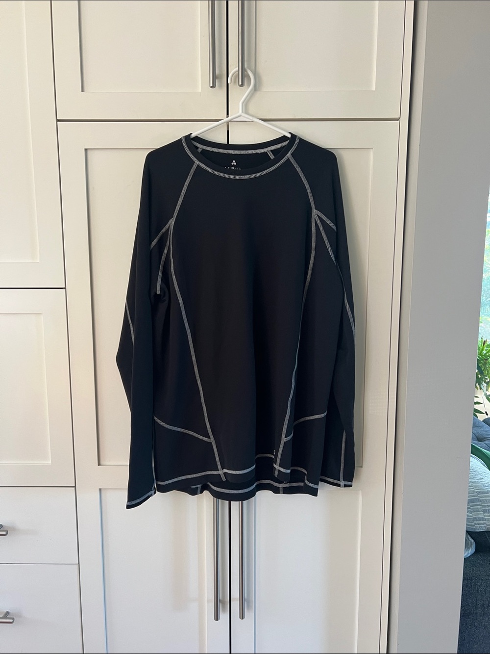 L.L. Bean Black Long Sleeve Top with Gray Contrast Stitching